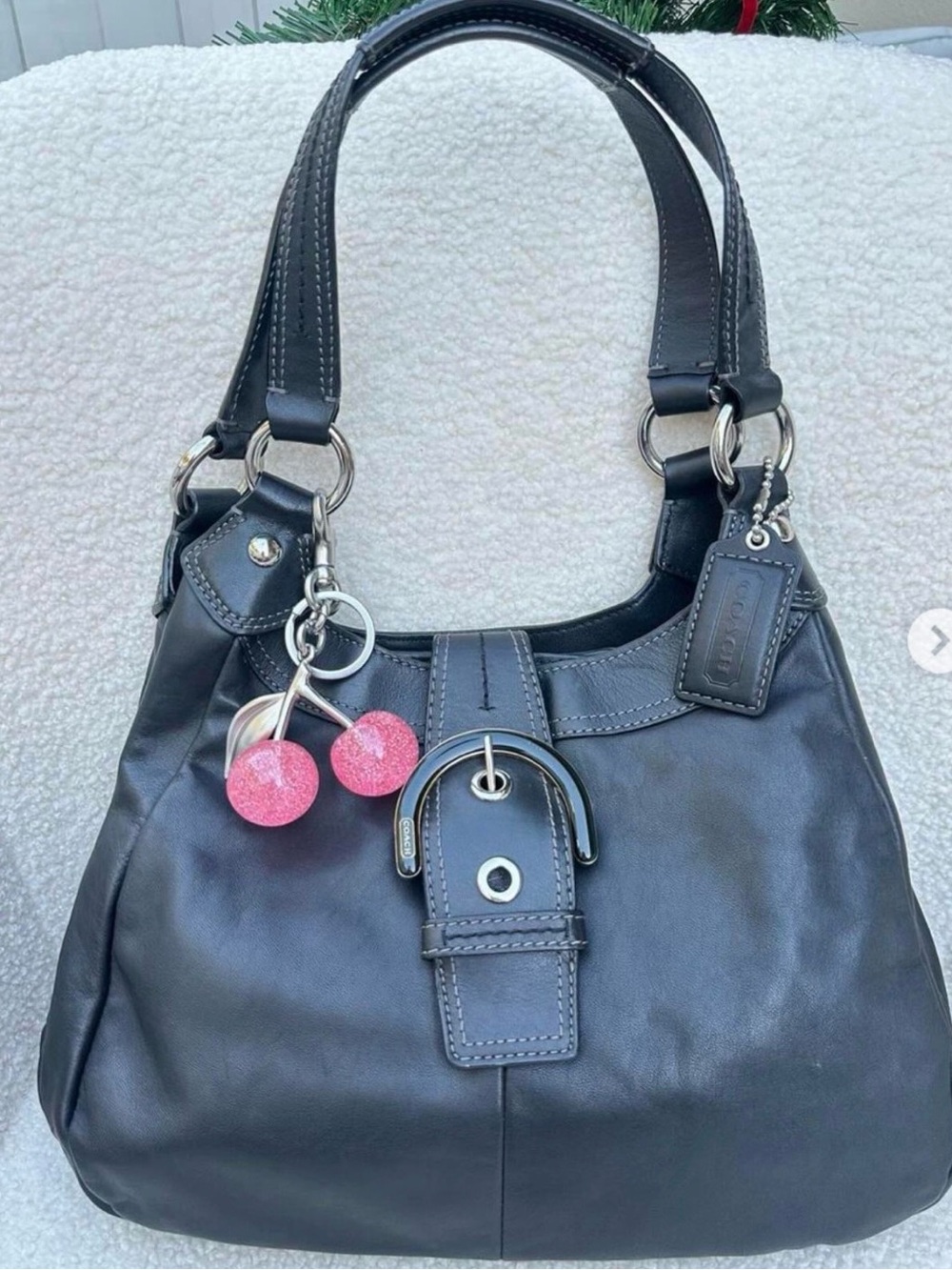 RARE Vintage Coach Bag Y2K - Black Leather Aqua Interior